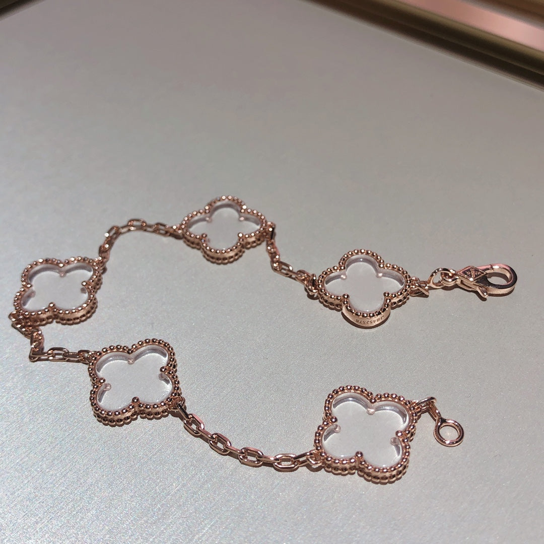 [Timi]New CLOVER 5 MOTIF ROCK CRYSTAL BRACELET