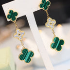 TimiCLOVER EARRINGS GOLD MALACHITE DIAMOND 3 MOTIF