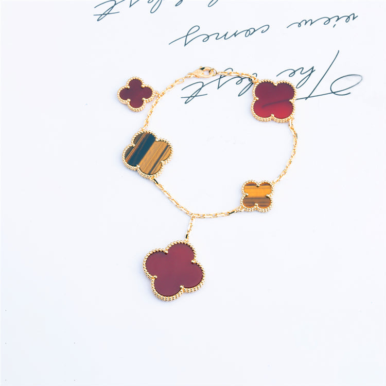 ¡®Timi¡¯CLOVER BRACELET 5 MOTIFS CARNELIAN TIGER EYE