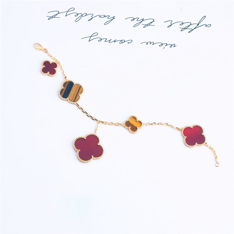 ¡®Timi¡¯CLOVER BRACELET 5 MOTIFS CARNELIAN TIGER EYE