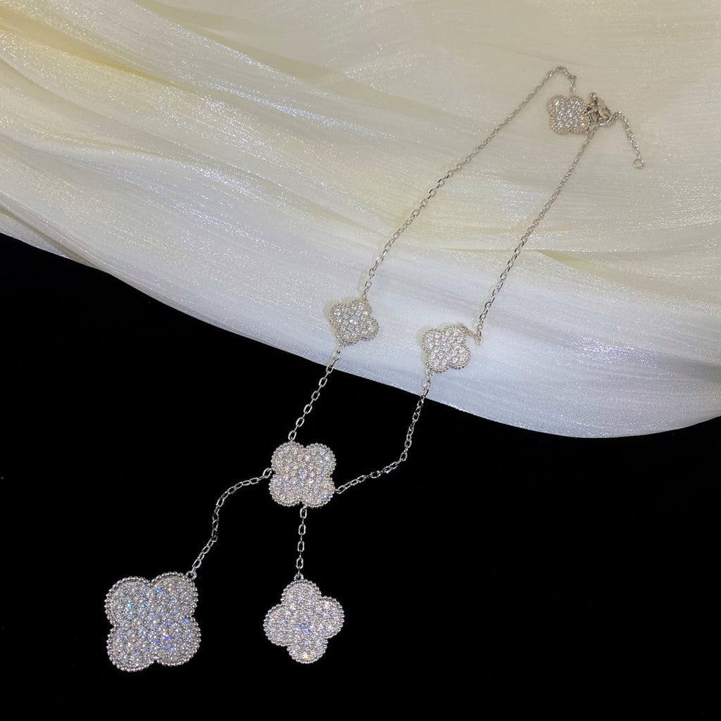 TimiCLOVER 5 MOTIFS SILVER DIAMONDS NECKLACE
