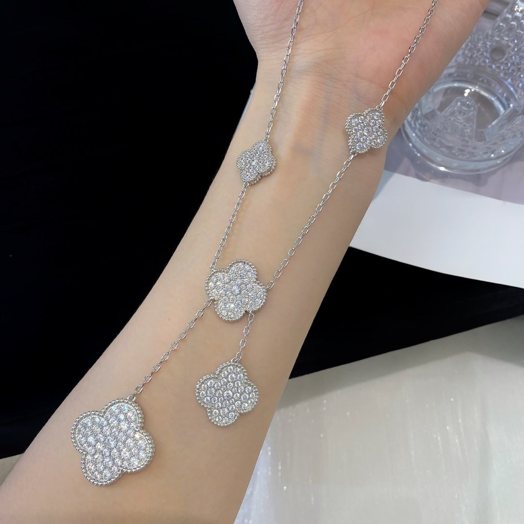 TimiCLOVER 5 MOTIFS SILVER DIAMONDS NECKLACE