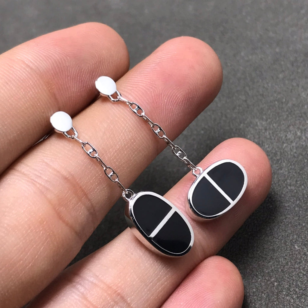 TimiCHAINE VERSO BLACK CERAMIC SILVER EARRINGS