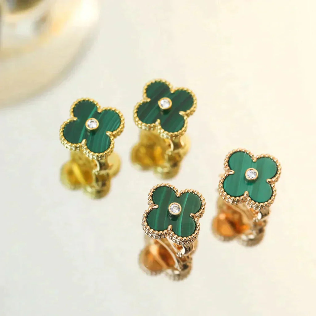 TimiCLOVER MEDIUM 1 MOTIFS MALACHITE DIAMOND EARRINGS
