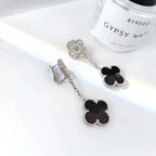 TimiCLOVER 2 MOTIFS  DIAMOND ONYX EARRINGS SILVER