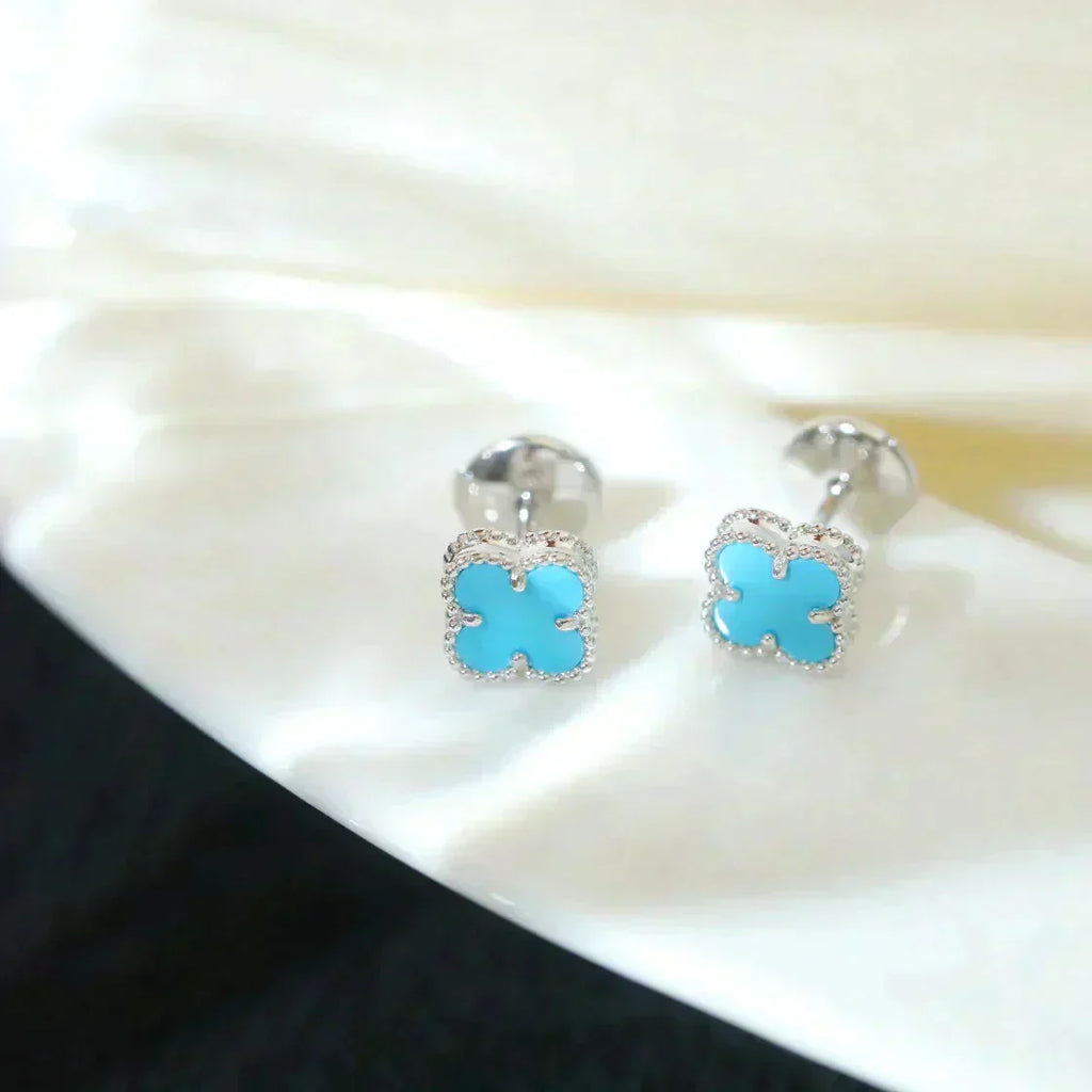 TimiCLOVER MINI 9.5MM ONYX STUD EARRINGS SILVER
