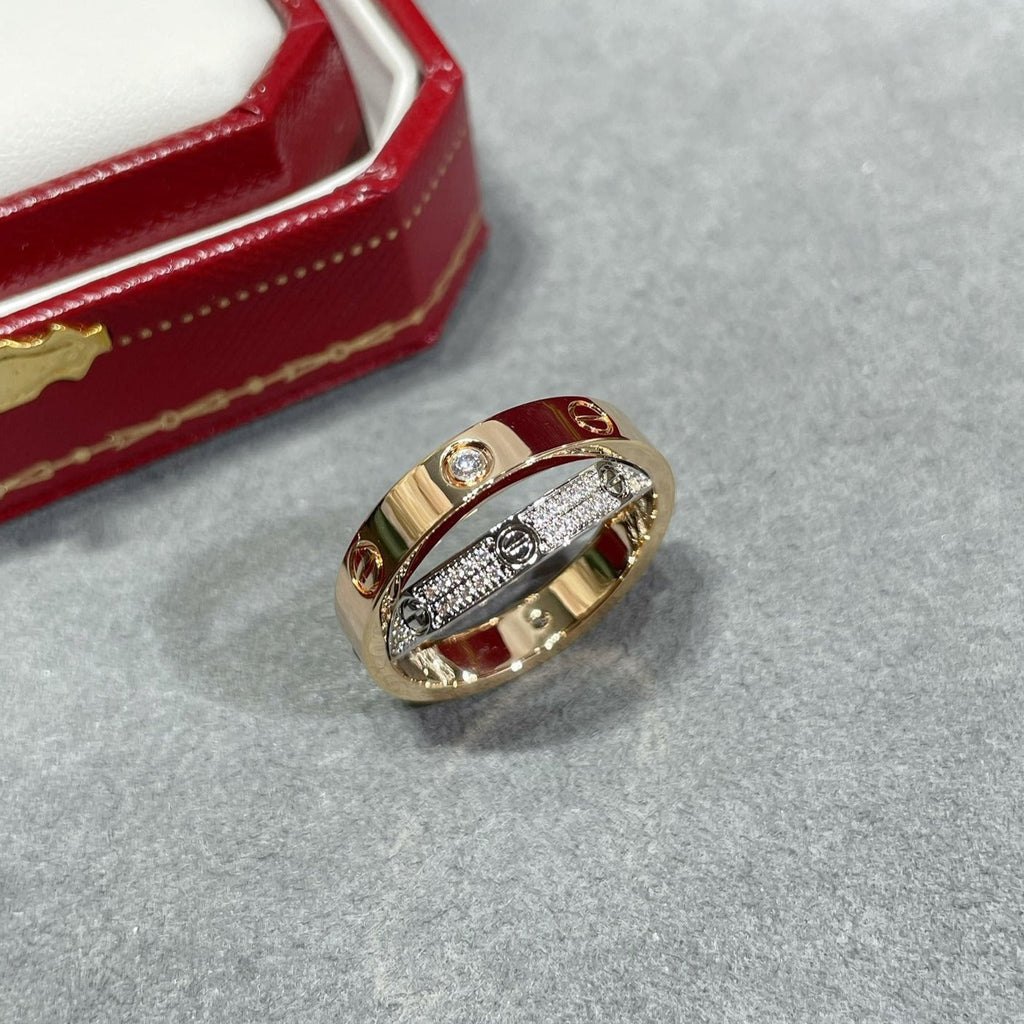 TimiLOVE PINK GOLD SILVER DIAMOND DOUBLE RING