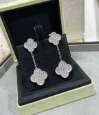 TimiCLOVER 2 MOTIFS DIAMOND PAVED SILVER EARRINGS