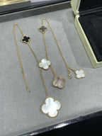 TimiCLOVER 6 MOTIF MOP ONYX GOLD NECKLACE