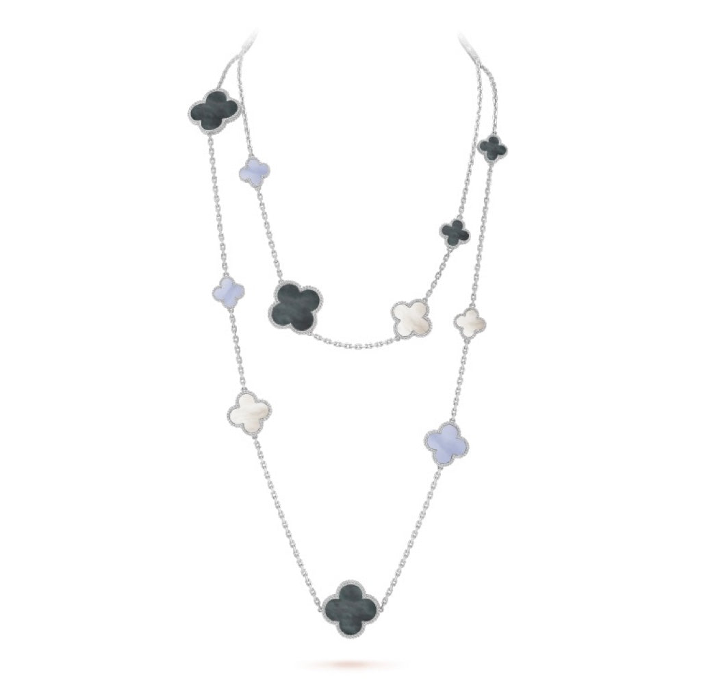 TimiCLOVER 16 MOTIF CHALCEDONY MOP SILVER NECKLACE