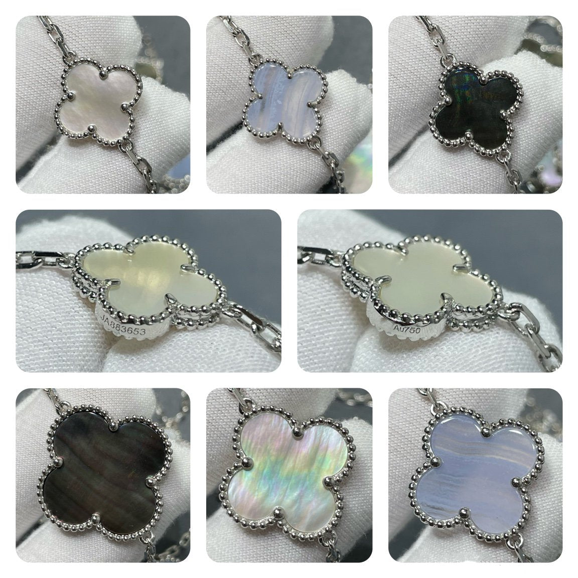 TimiCLOVER 16 MOTIF CHALCEDONY MOP SILVER NECKLACE