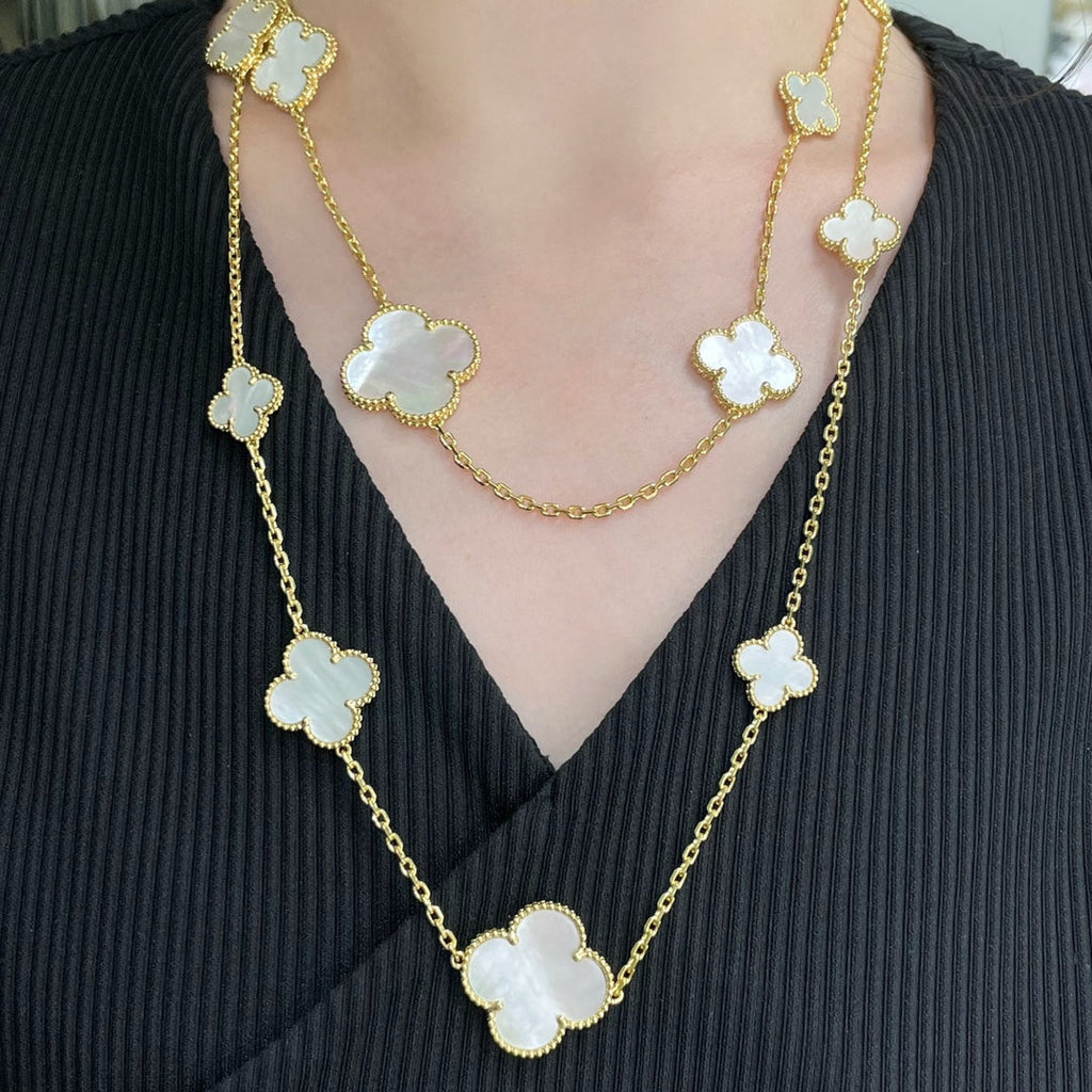 TimiCLOVER 16 MOTIF WHITE MOP GOLD NECKLACE