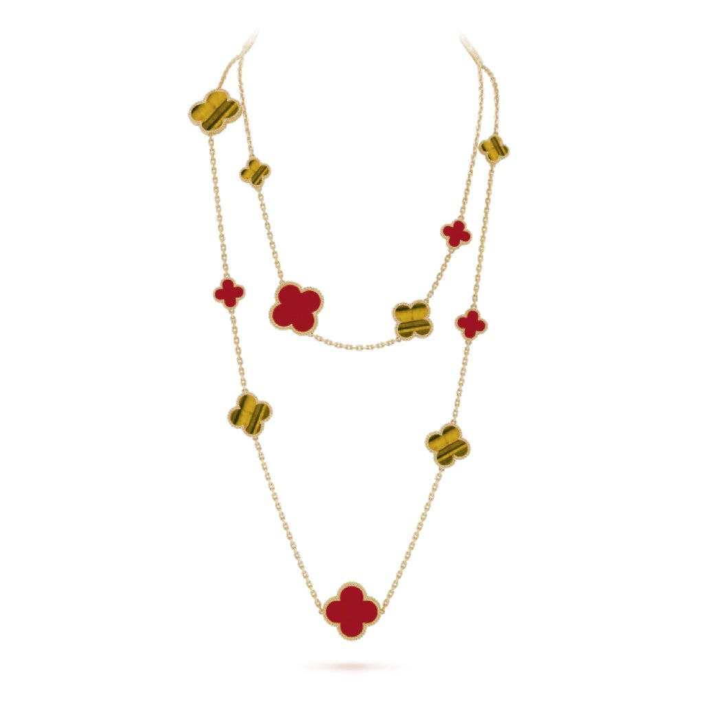 TimiCLOVER 16 MOTIF CARNELIAN TIGER EYE ROSE GOLD NECKLACE