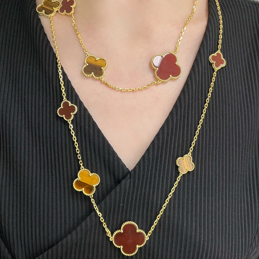 TimiCLOVER 16 MOTIF CARNELIAN TIGER EYE ROSE GOLD NECKLACE