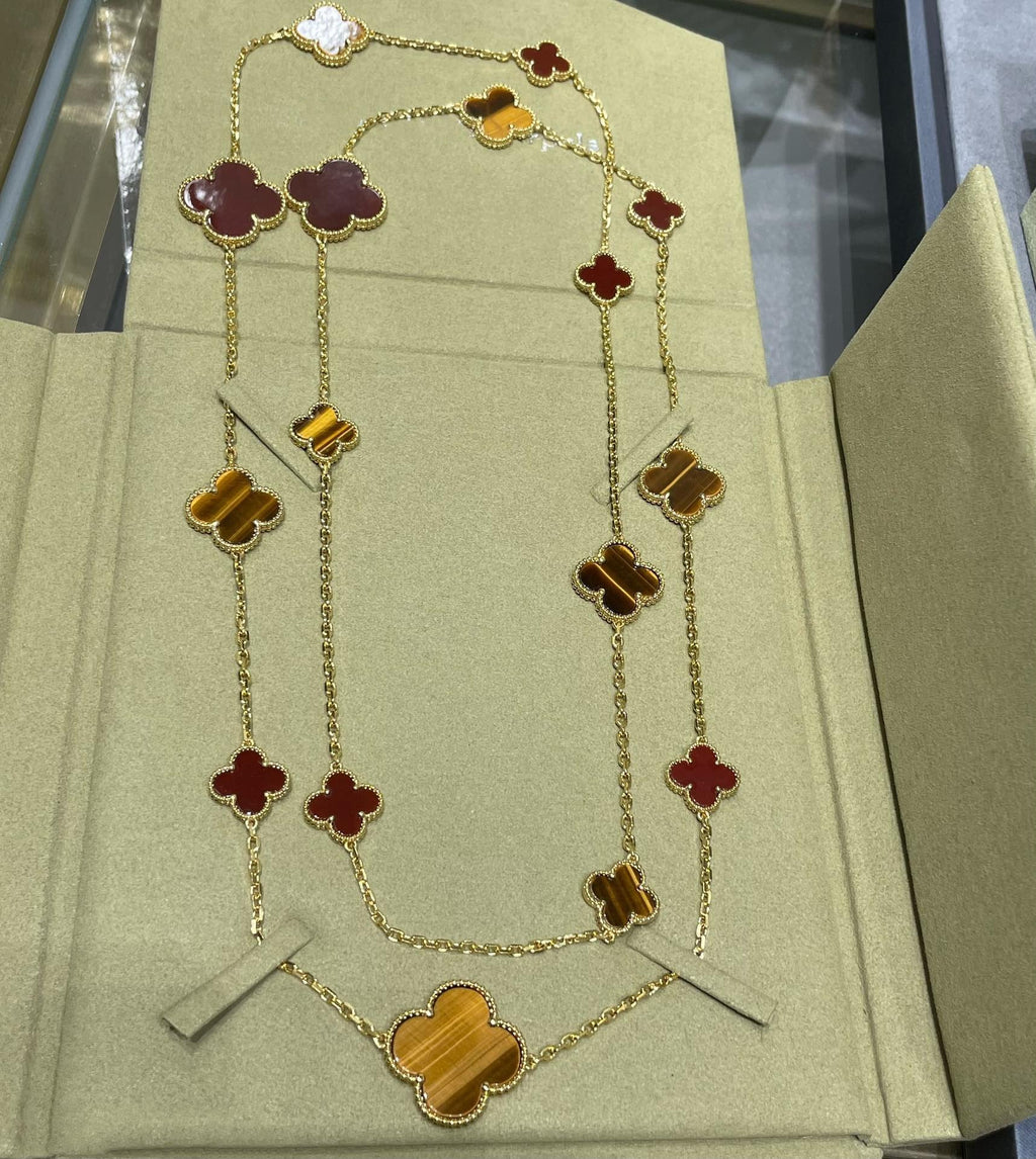 TimiCLOVER 16 MOTIF CARNELIAN TIGER EYE ROSE GOLD NECKLACE
