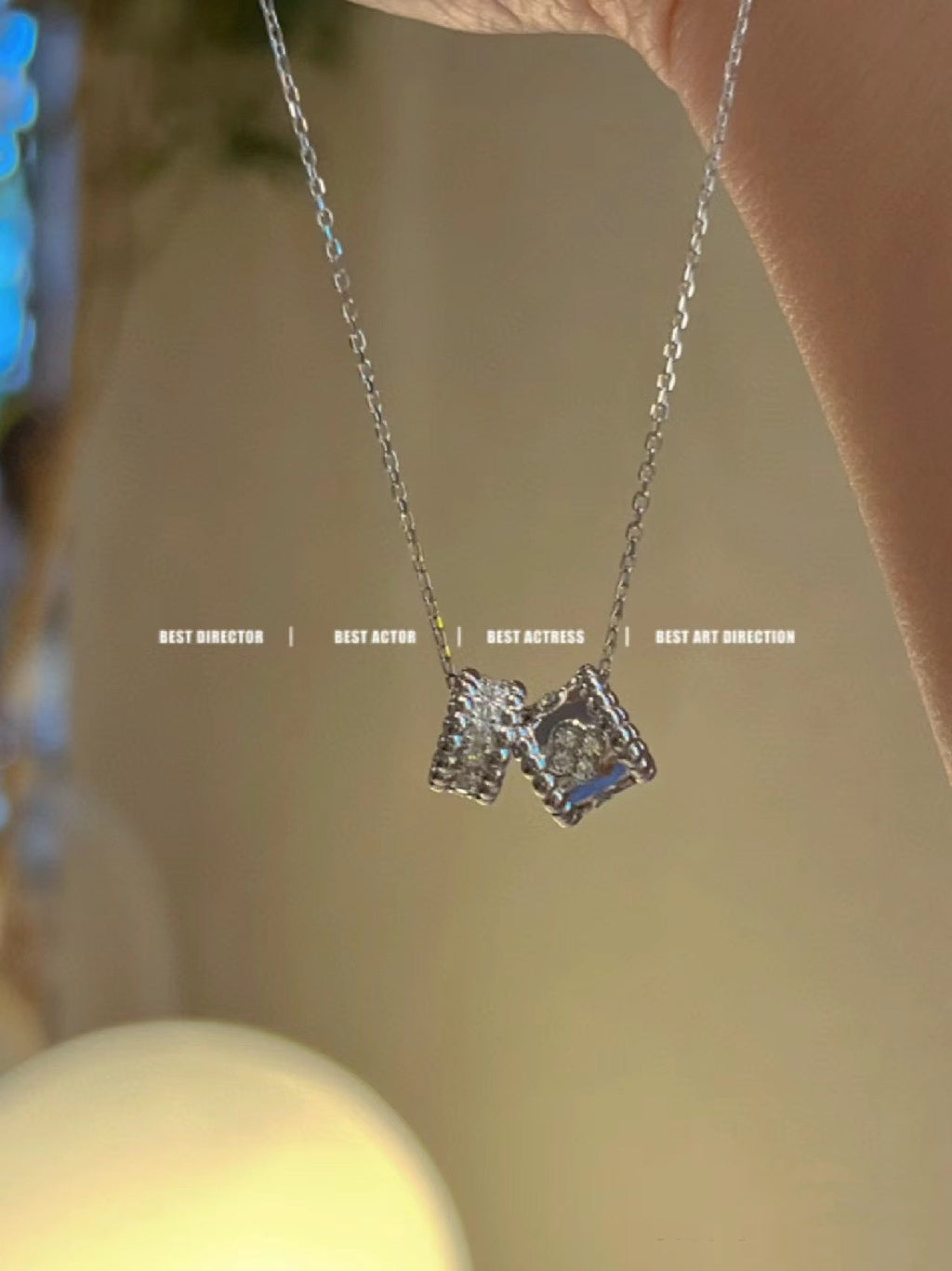 TimiPERLEE DOUBLE PENDANT SILVER DIAMOND NECKLACE
