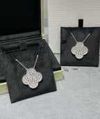 TimiCLOVER 25MM LARGE PENDANT DIAMOND PAVED SILVER NECKLACE