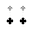TimiCLOVER 2 MOTIFS  DIAMOND ONYX EARRINGS SILVER