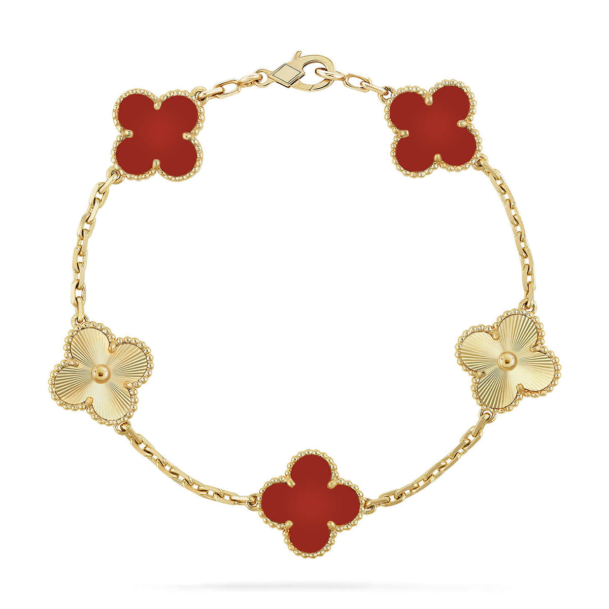 [Timi]New  CLOVER 5 MOTIF RED CORNELIAN BRACELET COLLECTION