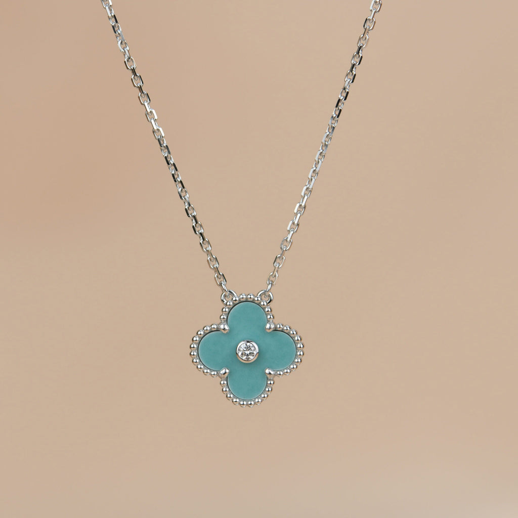 TimiCLOVER 15MM DIAMOND SVRES PORCELAIN  NECKLACE SILVER