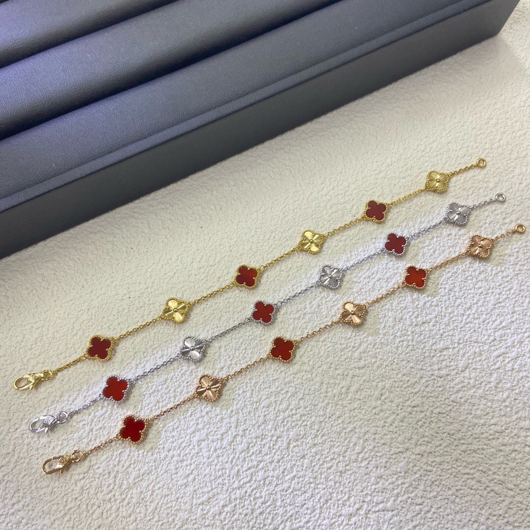[¡®Timi¡¯]CLOVER 6 MOTIF RED AGATE LASER BRACELET