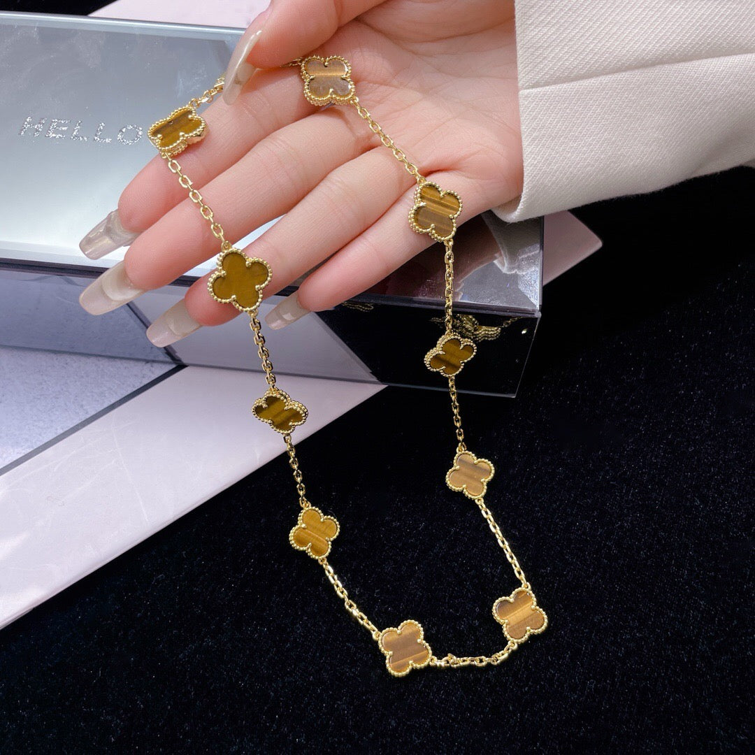 TimiCLOVER 10 MOTIFS TIGER EYE NECKLACE