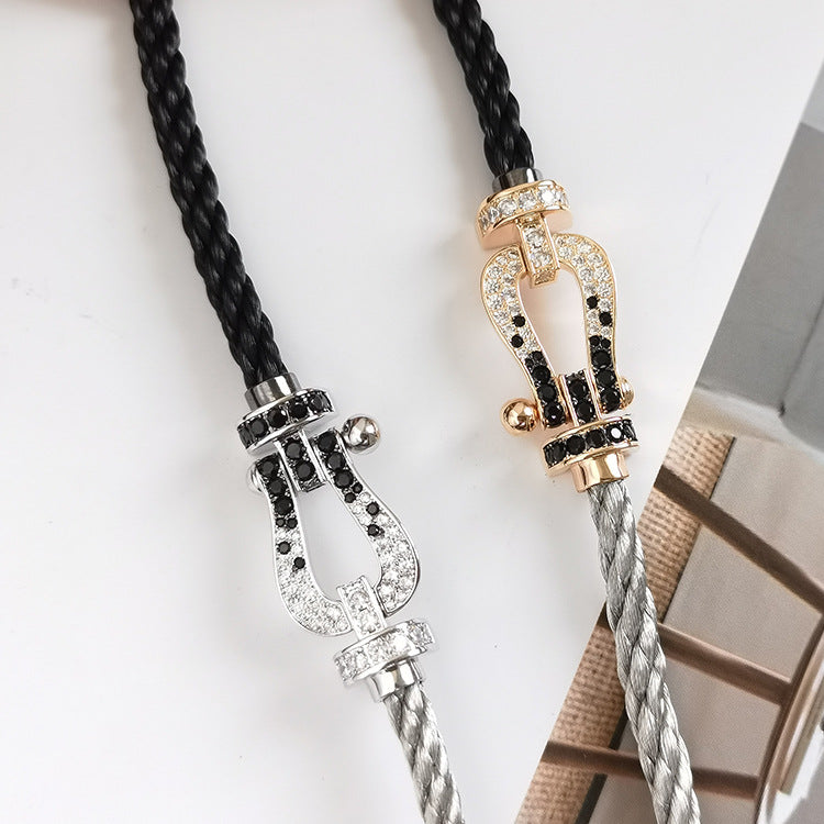 TimiFORCE LARGE HORSESHOE BLACK WHITE DIAMOND BRACELET ROSE GOLD