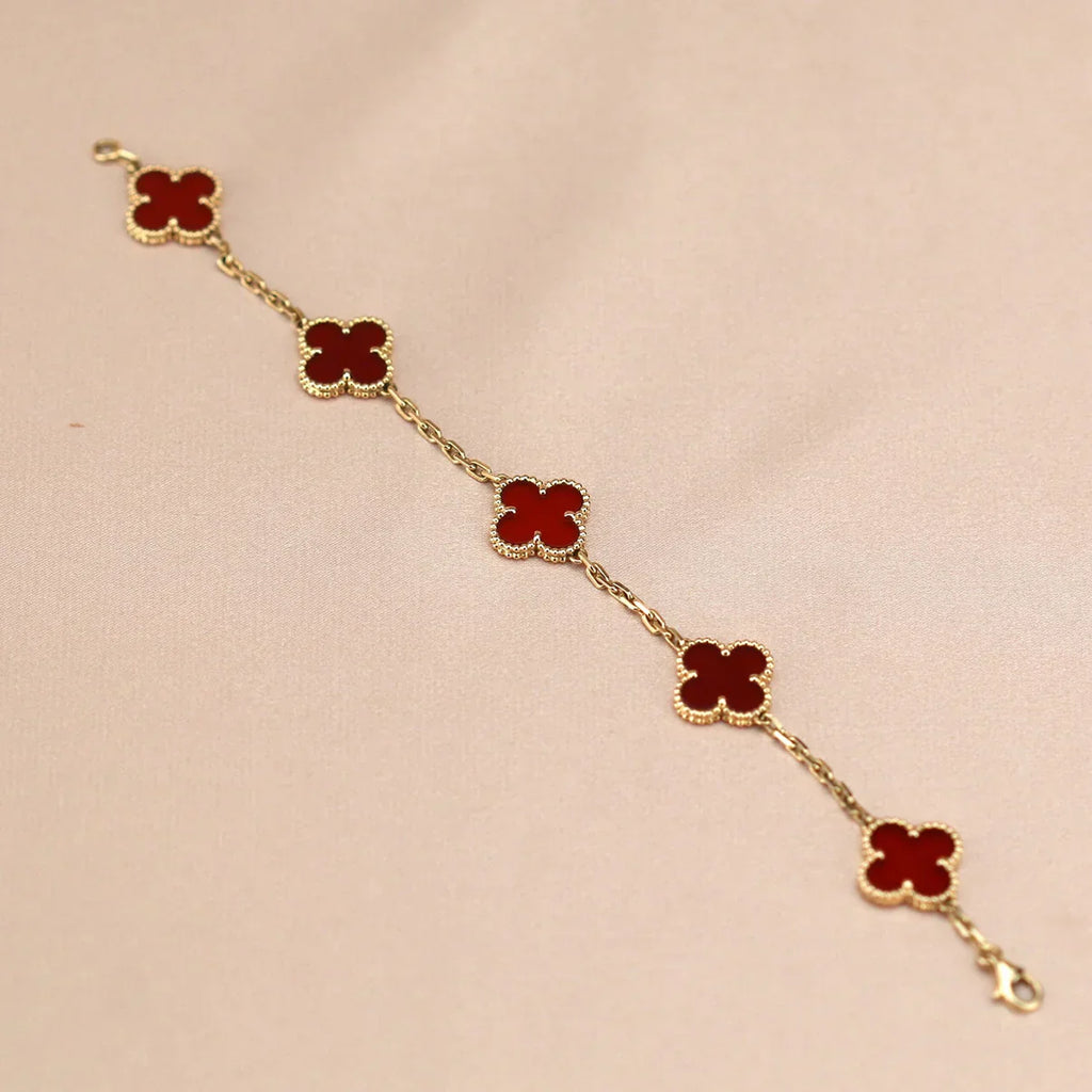 [Timi]New  CLOVER 5 MOTIF RED CORNELIAN BRACELET COLLECTION