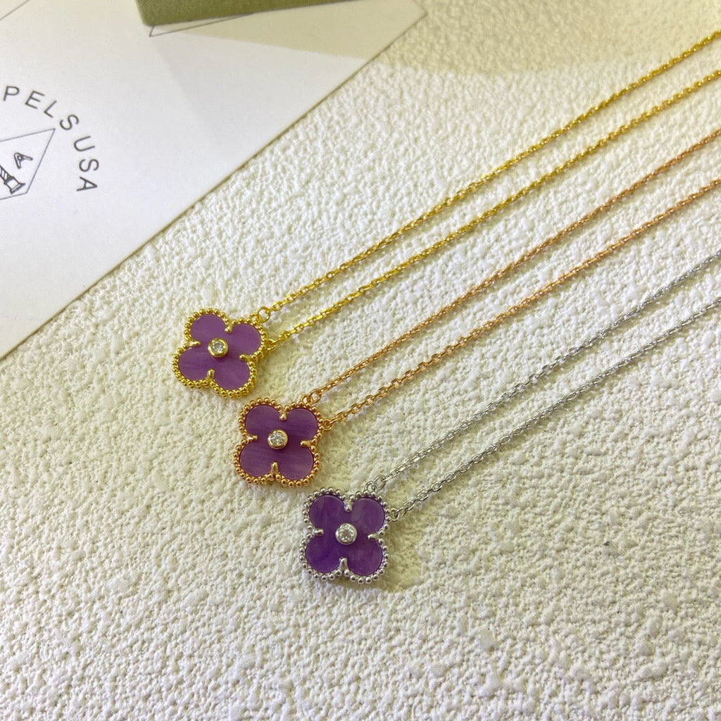 TimiCLOVER 15MM DIAMOND  PURPLE VIOLET NECKLACE