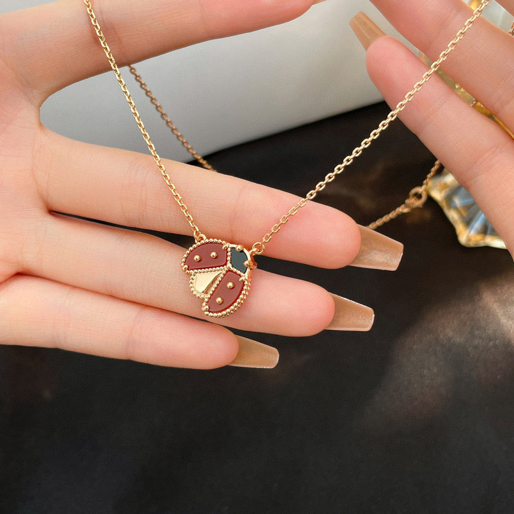 TimiLUCKY  CARNELIANS LADYBUG NECKLACE