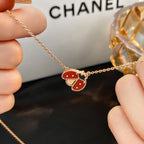 TimiLUCKY  CARNELIANS LADYBUG NECKLACE