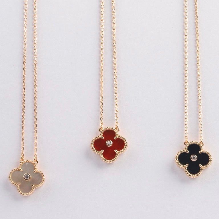 TimiCLOVER 15MM DIAMOND CARNELIAN NECKLACE