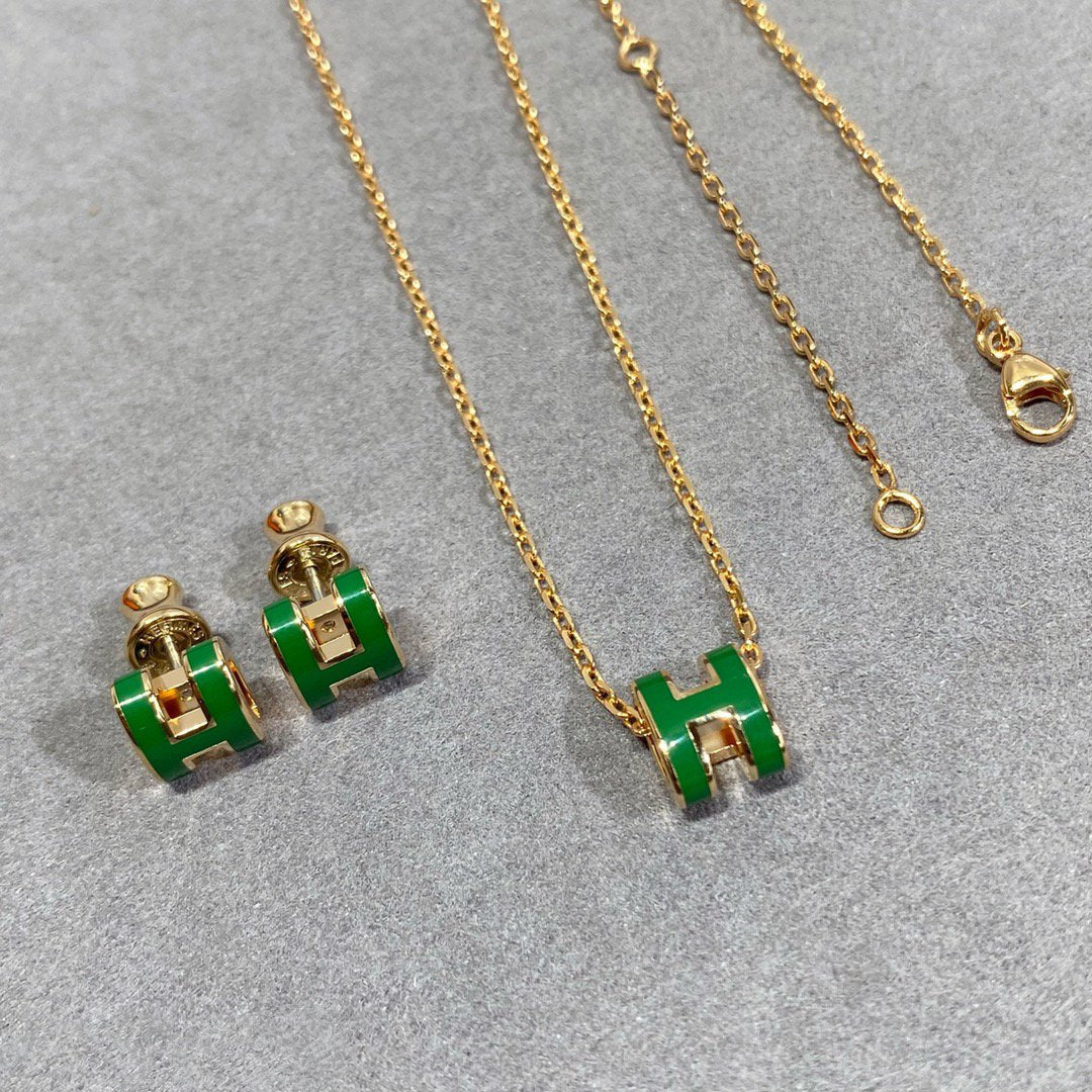 TimiPOP H GREEN NECKLACE SILVER AND GOLD