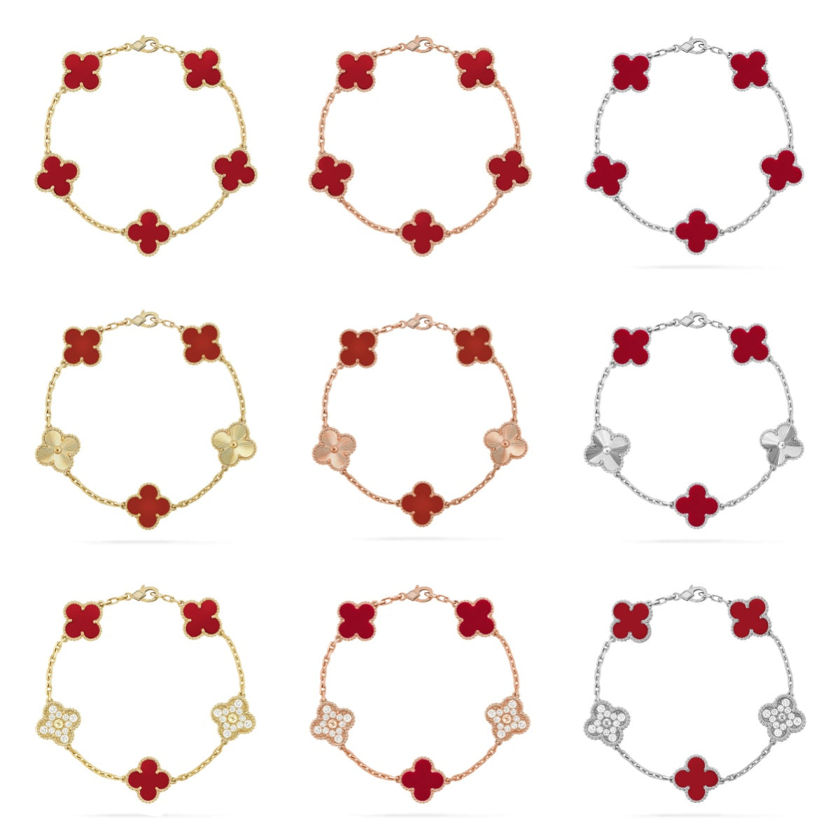 [Timi]New CLOVER 5 MOTIF RED PATTERN BRACELET COLLECTION