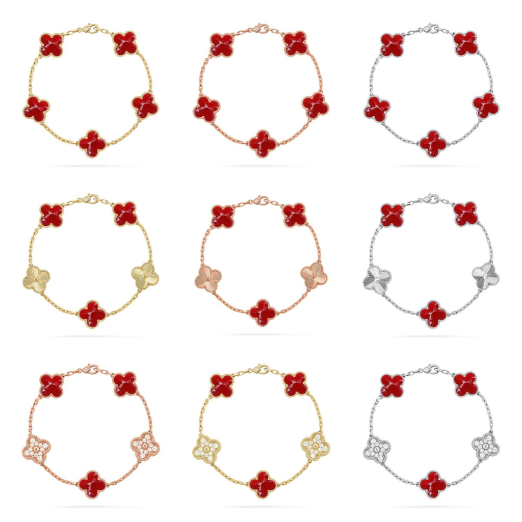 [Timi]New CLOVER 5 MOTIF RED PATTERN BRACELET COLLECTION