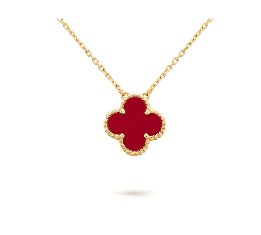 TimiCLOVER 15MM CARNELIAN SINGLE FLOWER NECKLACE