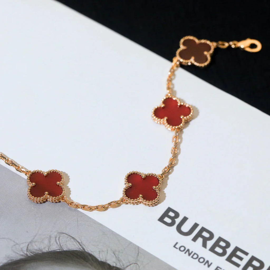[Timi]New  CLOVER 5 MOTIF RED CORNELIAN BRACELET COLLECTION