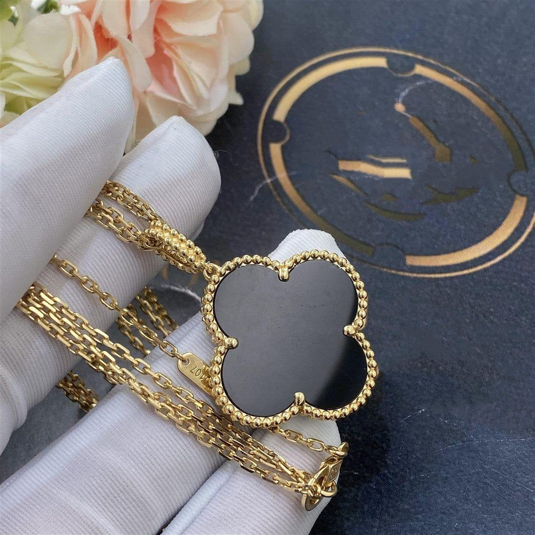 TimiCLOVER 25MM GOLD ONYX BIG CLOVER NECKLACE