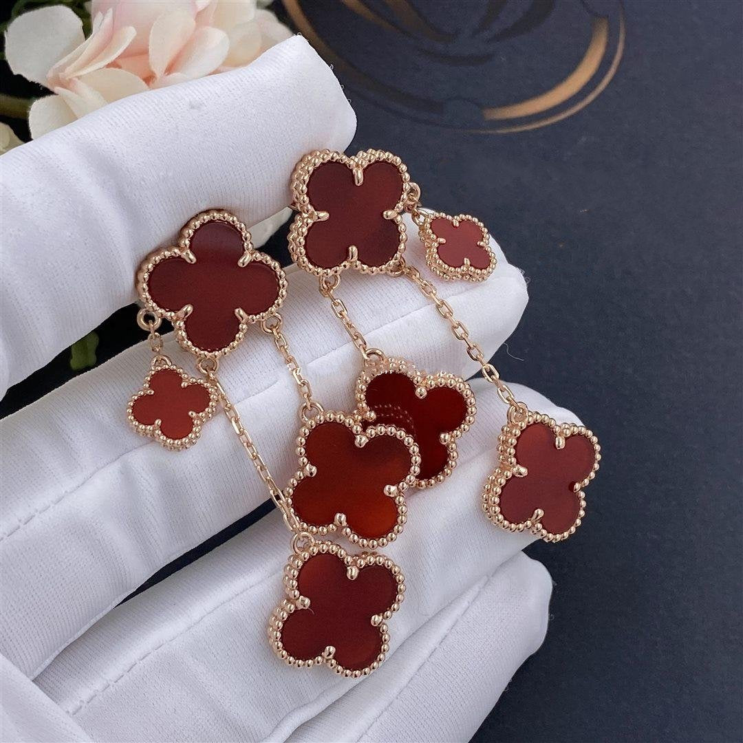 TimiCLOVER EARRINGS CARNELIAN 4 MOTIFS PINK GOLD