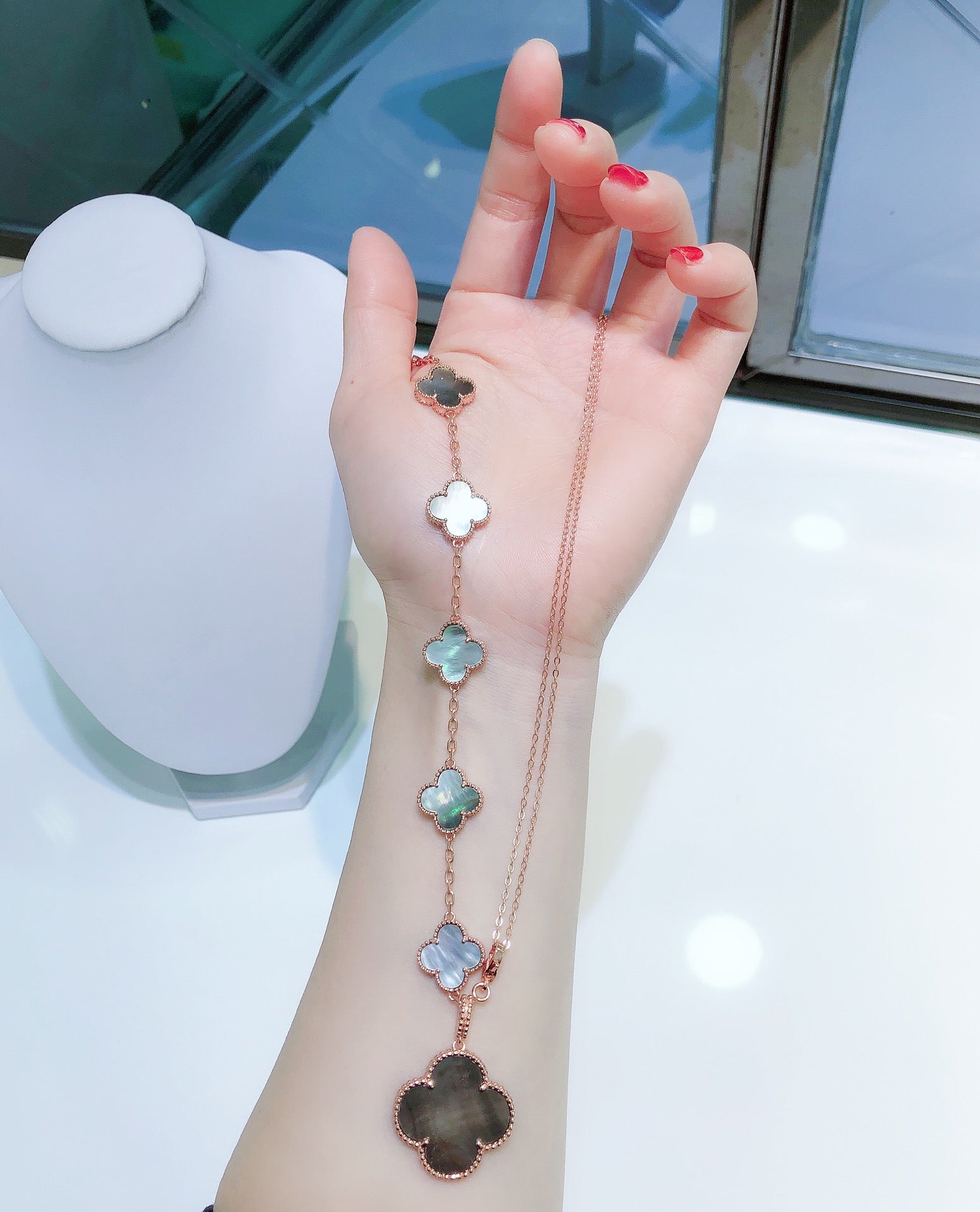 TimiCOMBINED BRACELET 5 MOTIFS AND NECKLACE DARK MOP ROSE GOLD