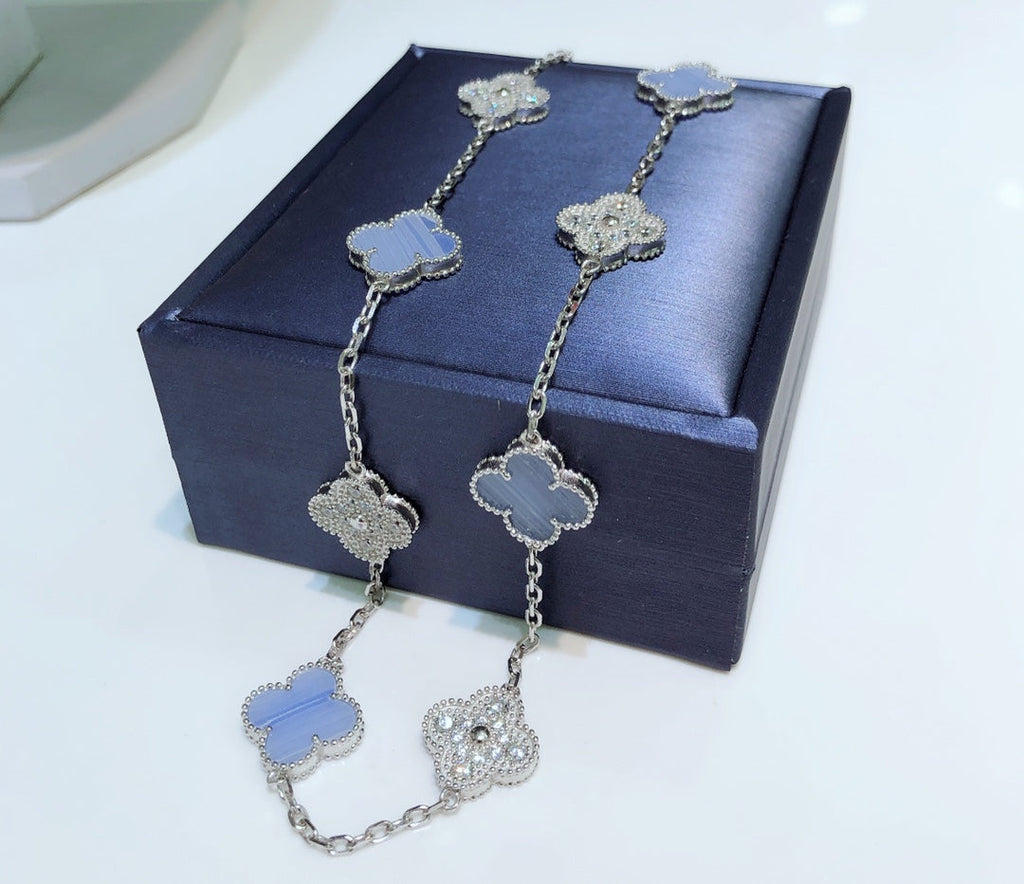 TimiCLOVER 10 MOTIFS CHALCEDONY DIAMONDS SILVER NECKLACE