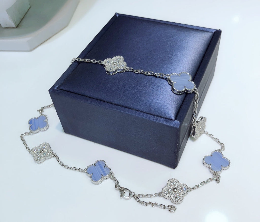 TimiCLOVER 10 MOTIFS CHALCEDONY DIAMONDS SILVER NECKLACE